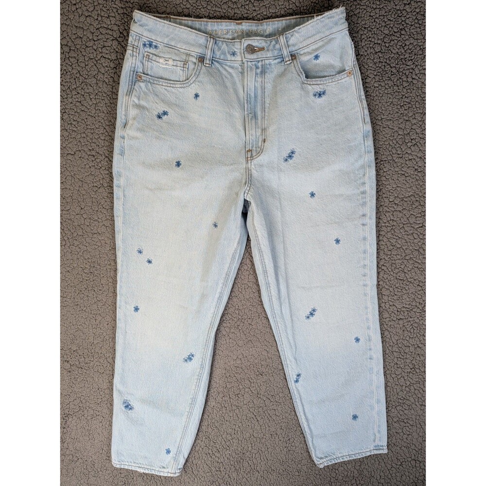 American Eagle Women's 12 SHORT Floral Embroidered Highest Rise Mom Jeans
